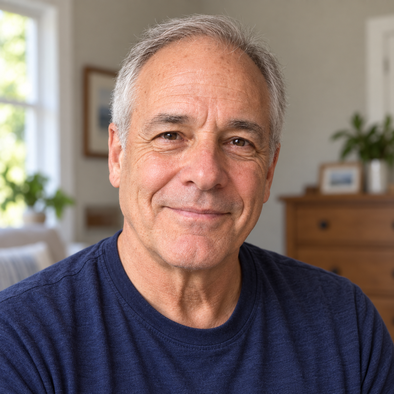 Portrait of the same fictional mature male model